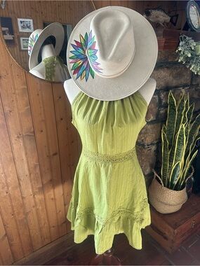SHEIN Lime Green Backless Halter Summer Dress
